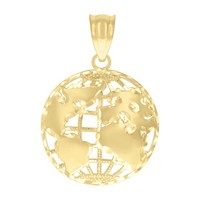 Echter 10K Gelbgold Unisex Diamantschliff 1\ Charm Weltkarte Globus AnhäNger"