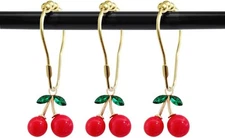Set of 12 Cherries Shower Curtain Hooks Rings, Red Cherry Pendant Red-cherry 