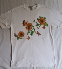 Basic Editions Sunflower Butterfly Graphic T-Shirt Medium 100% Cotton USA Made