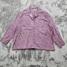 Vintage Cherokee Top Womens 26W Purple Floral Corduroy Long Sleeve Button Up