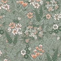 Florale Vliestapete Matt Schimmernd Und Leicht Strukturiert – GrüN, Weiß, Rosa