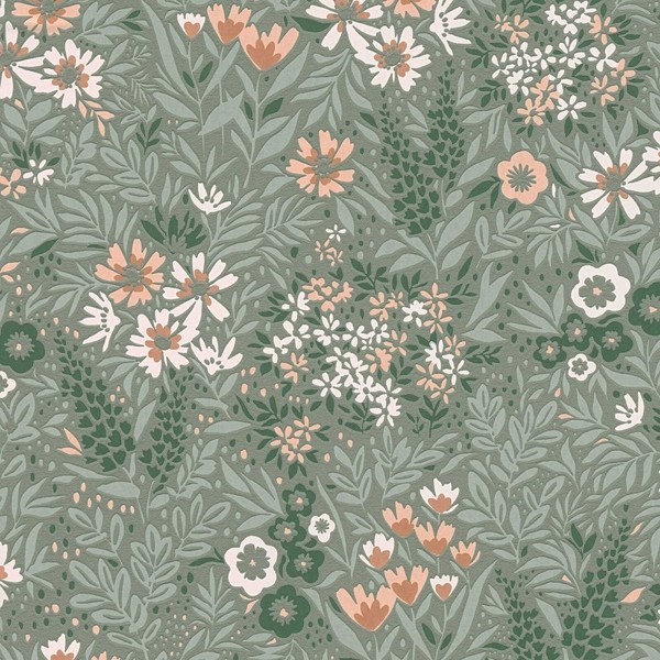Florale Vliestapete Matt Schimmernd Und Leicht Strukturiert – GrüN, Weiß, Rosa-image