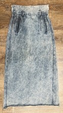 Vintage Y2K Crazy Horse Acid Wash Midi High Rise Denim Pencil Skirt XS/Small