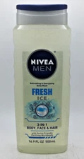 NIVEA MEN FRESH ICE 3 IN 1 BODY FACE HAIR BODY WASH 16.9 FL OZ