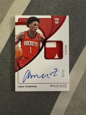 Amen Thompson RC 2023-24 Immaculate Rookie Patch Auto RED /49 SP Houston Rockets