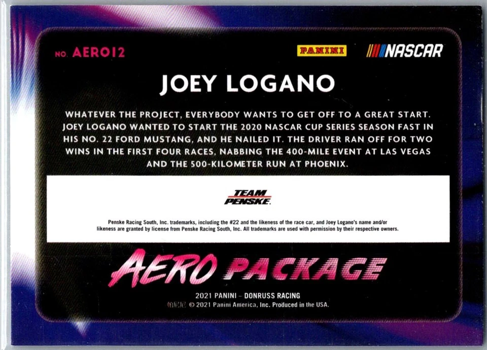 2021 Donruss #AERO12 Joey Logano Aero Package Checkers - Image 2 of 2
