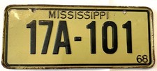 1968 MISSISSIPPI Cereal LICENSE Tag PLATE 17A-101