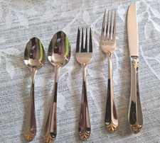 Gorham Silver Golden  5 Piece Place Setting Stainless Flatware Elegant Gold