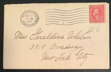 1916 RED 2 CENTS GEORGE WASHINGTON STAMP ON POSTAL COVER VF 