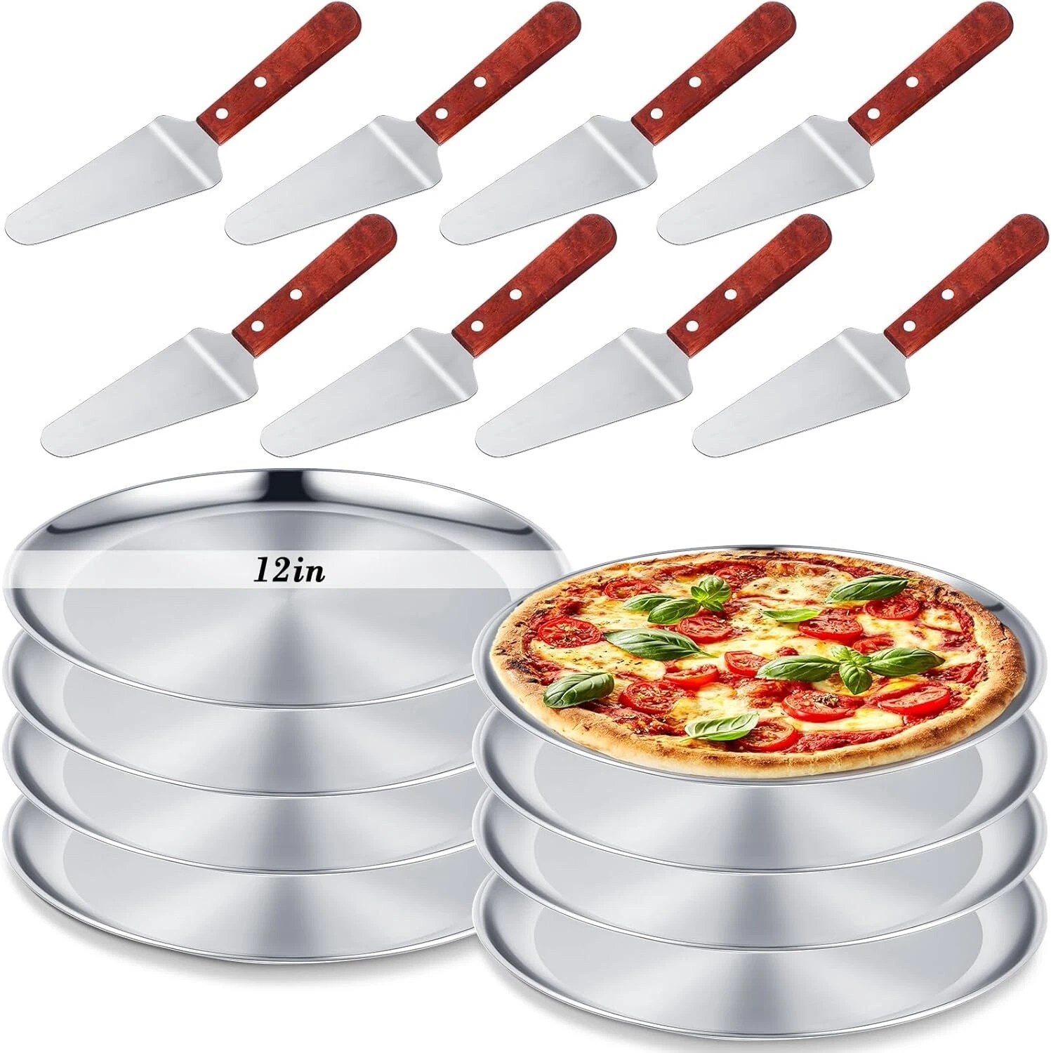 16 Pcs 12'' Pizza Pans Pie Pizza Servers Set, 8 Stainless Steel Pizza Pans
