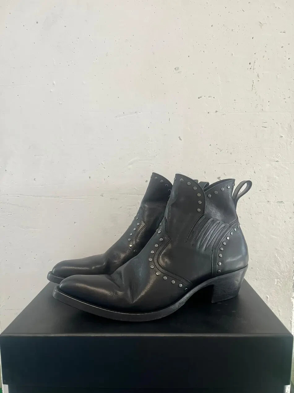 Stivali Saint Laurent Paris borchie Dakota 50 in pelle di canguro neri nuovi con etichette 39