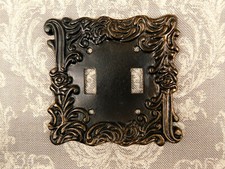 Metal Double Two 2 Toggle Light Switch Cover. Scroll Ornate wall plate NEW Fleur