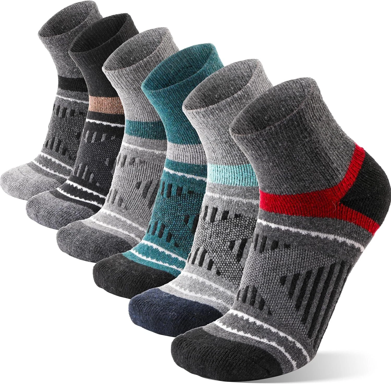 EBMORE 6 Pairs Merino Wool Ankle Hiking Running Large, Quarter-color Mixed