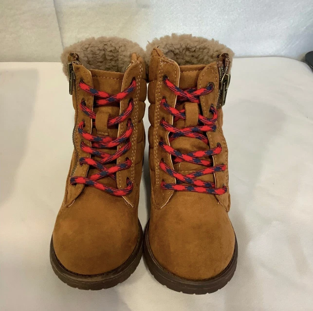 Botas de nieve Steve Madden Roddes talla 11 para niñas color marrón coñac con ribete de piel con cremallera Foto 3 de 4