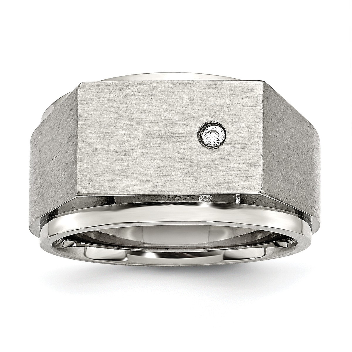 Chisel Stainless Steel Brushed and Polished CZ Signet Ring SR394