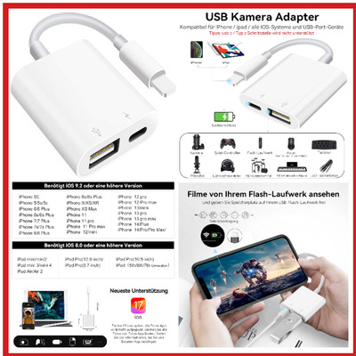 USB-Kamera-Adapter OTG-Adapter für Smartphone mit Ladeanschluss