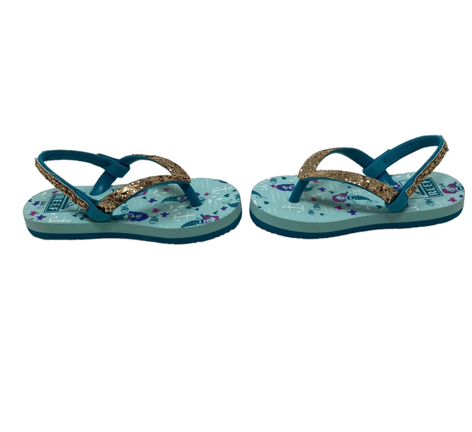 REEF Baby Girl Mermaid Slingback Flip Flops Gold Glitter Sandals 3 / 4 Toddler - Image 2 of 4