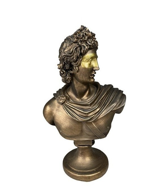 Buste Apollon façon bronze avec masque, statue décoration intérieure