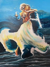 ORIGINAL Hand-painted Acrylic -Couples Dancing By The Ocean 