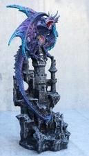 Ebros Hyperion Gemstone Midnight Dragon Protecting Stone Castle Figurine 11.75"H