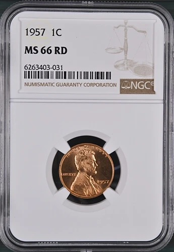 1957 1C RD Lincoln Wheat One Cent NGC MS66RD    6263403-031