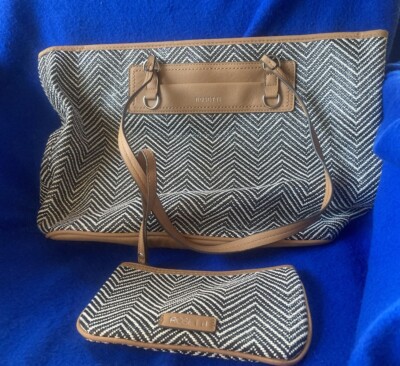 Rossetti NEW Black/ Tan Chevron Shoulder Bag Tote With Matching Wristlet  Bag