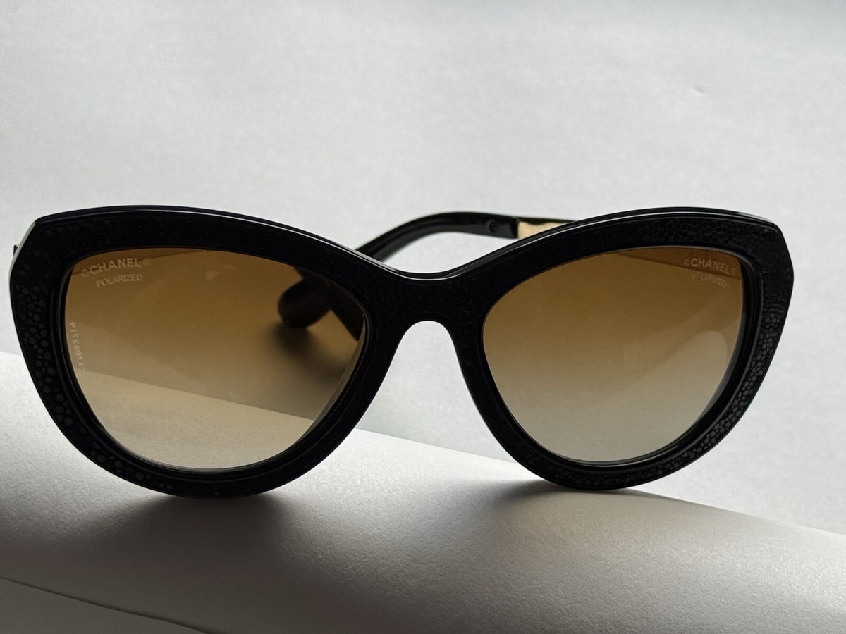 CHANEL Cat Eye Black Stingray Sunglasses with Polorizes