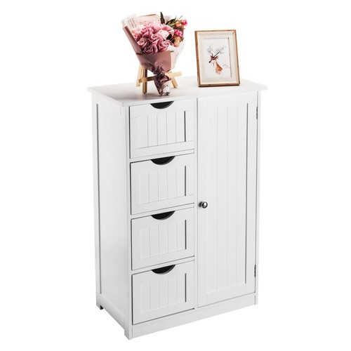 Single Door Bathroom Floor Cabinet Freestanding Storage Organizer w/4 Drawer - Picture 12 of 13