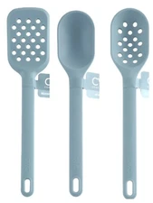 3 Silicone Kitchen Tools Set Slotted Turner & Spoon, Basting Spoon Blue 12”
