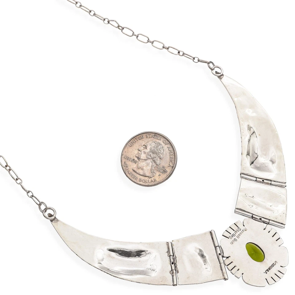 Vintage Russell Sam Navajo Kokopelli Peridot Sterling Silver Statement Necklace - Image 3 of 4