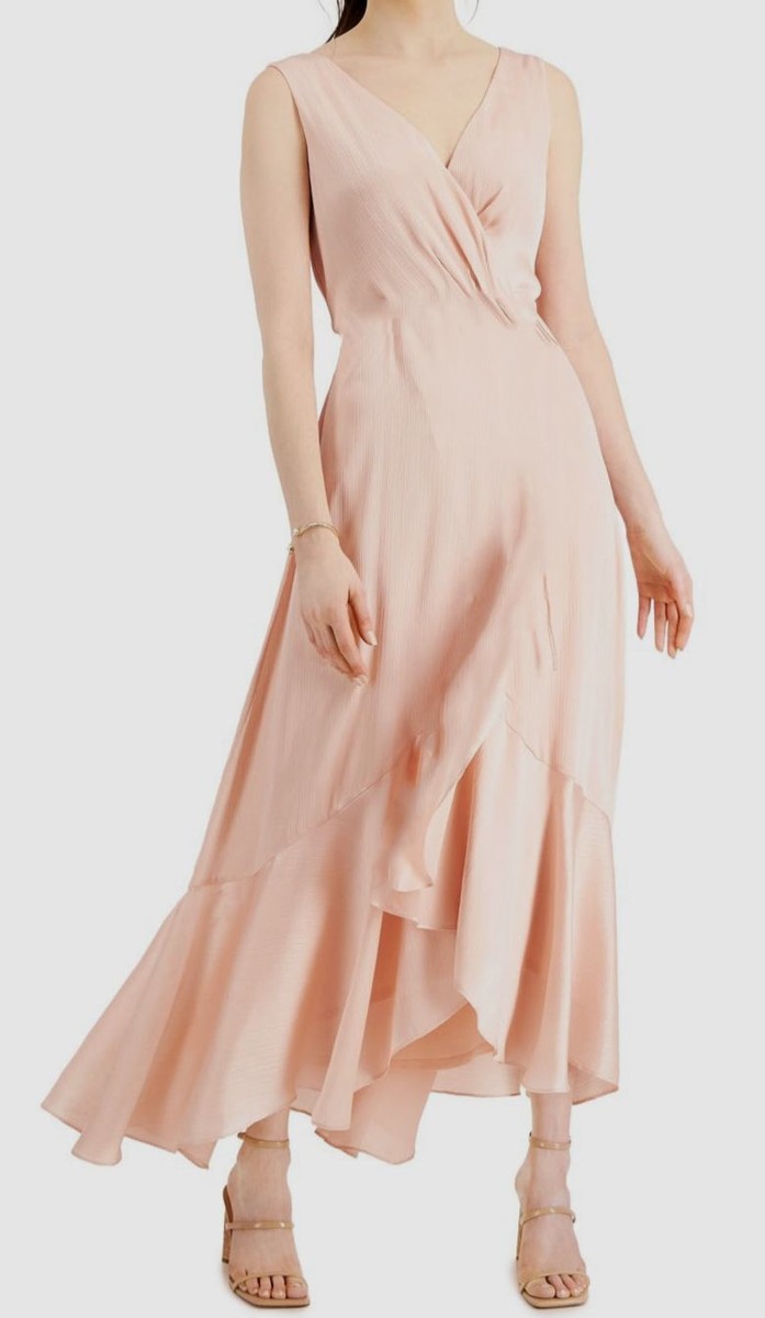 light pink chiffon cocktail dress Light Pink Formal Dress V-Neck Pleated Chiffon Maxi Dress with 3D Flower   chiclody