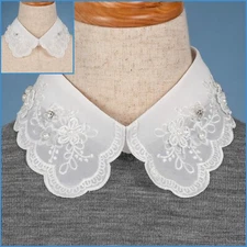False White Pointed Flat Collar Faux Chiffon Decorative Detachable Removable