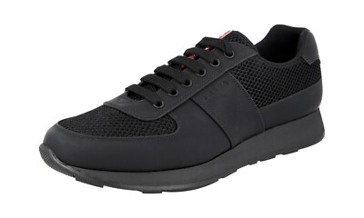 PRADA Leder Mesh Linea Rossa Prax Sneaker - 4E3341 - Schwarz - NEU -  11,5 45,5