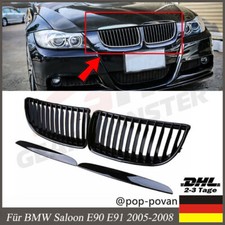 Nieren Grill Kühlergrill Einzelsteg GLANZ für BMW 3er E90 E91 2005-2008 SCHWARZ