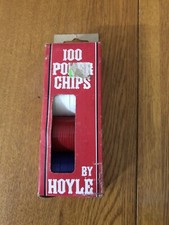 VINTAGE NEW HOYLE 100 PLASTIC POKER CHIPS RED WHITE BLUE USA MADE