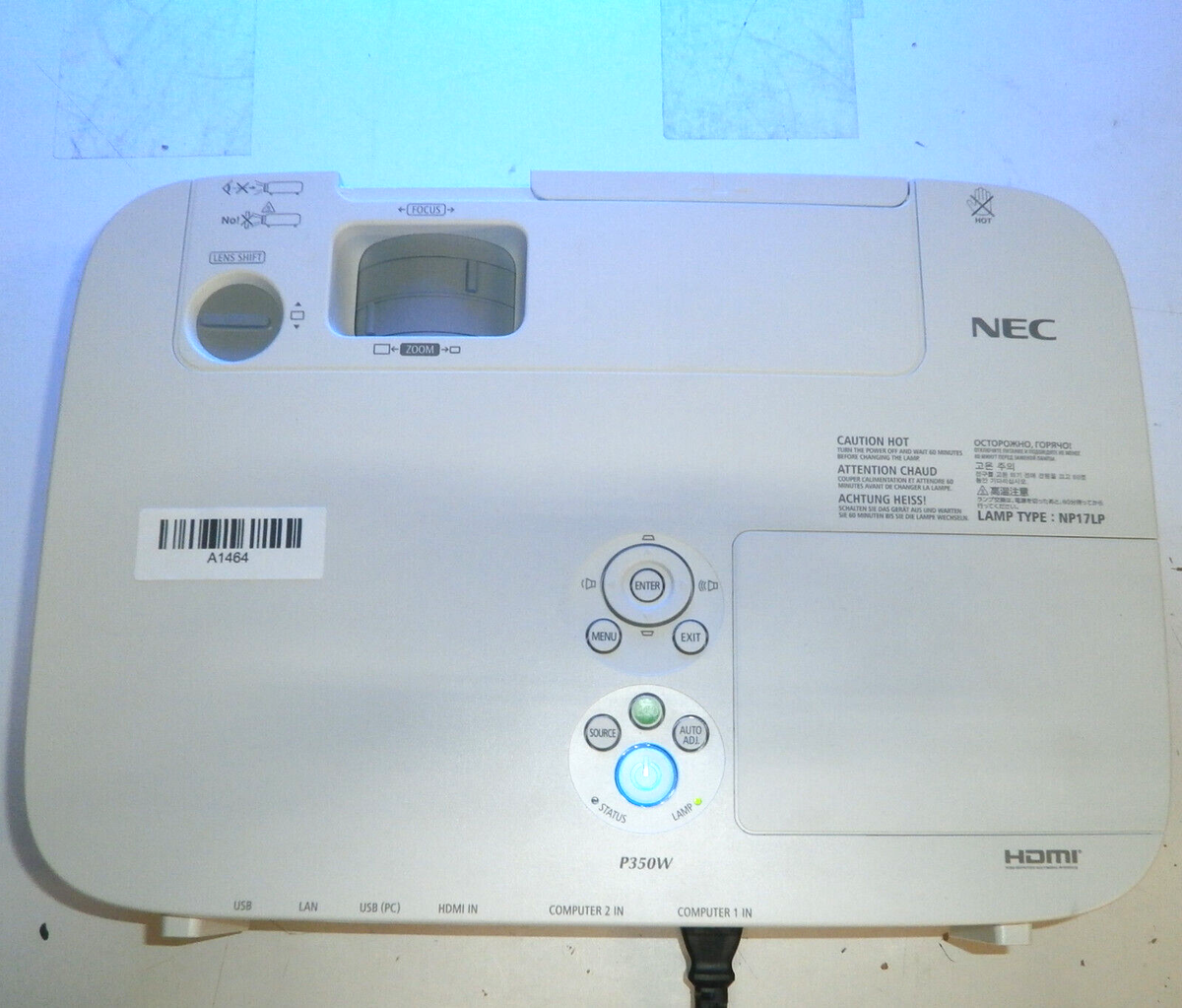 NEC P401W 3LCD Projector - 4000 ANSI Lumens, 1080i HD, HDMI, LAN, Remote (Used)