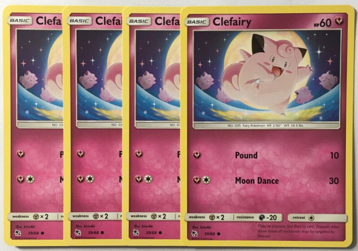 POKEMON 4 X CLEFAIRY  39/68 HIDDEN FATES COMMON NEAR MINT