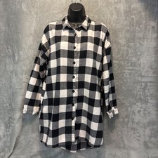 Forever 21 Womens Black White Buffalo Plaid Flannel Shirt Dress Pockets Medium