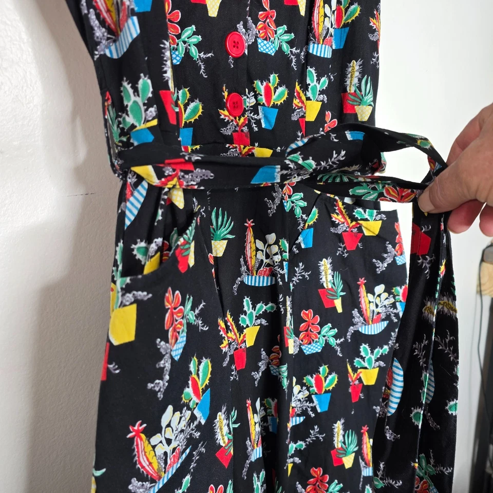 LONDRES UK Love ur Look Años 50 XL Estampado Cactus Camisa Vestido Algodón Orgánico Retro Foto 2 de 4