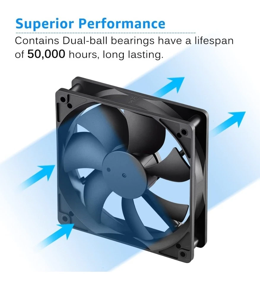 GDSTIME Dual Ball Bearings 120mm x 120mm x 25mm 5 inch 12v Brushless DC Cooling  - Image 3 of 4