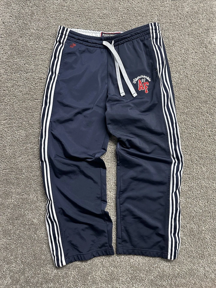 Pantalones deportivos Y2K Vintage Abercrombie & Fitch Track Corbata Cintura Rayas Azul Marino M Foto 3 de 4
