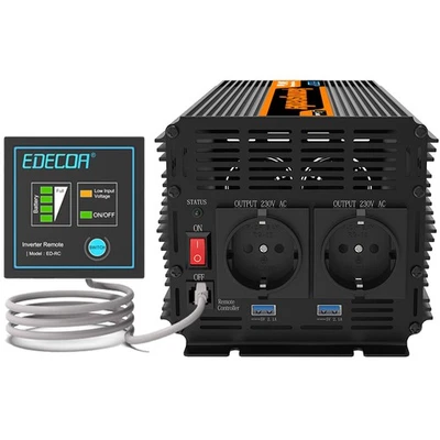 EDECOA Spannungswandler 2000W 4000W 12V 230V Wechselrichter Fernbedienung 2 USB