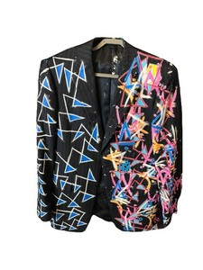 *Absodeitly Custom 42L/34W Claiborne Mens Navy Stripe Suit Jacket