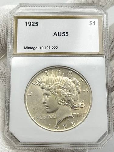 1925-P $1 Peace Dollar 90% Silver Philadelphia US Coin PCI Holder - AU