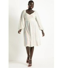 ELOQUII White Iridescent Sequin Square Neck Puff Sleeve Dress Size 16