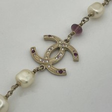 Chanel Necklace Coco Mark Long Double-Strand GP Gold/White Women's Accessory