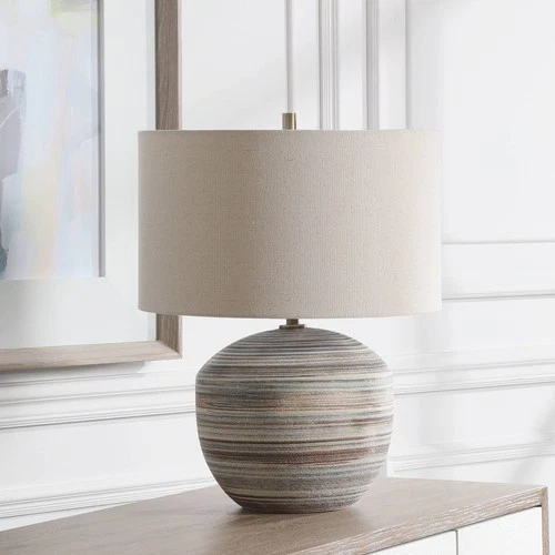 Modern Accent Table Lamp 22" High Brown Taupe Cream Ceramic Beige Shade Bedroom - Picture 1 of 7
