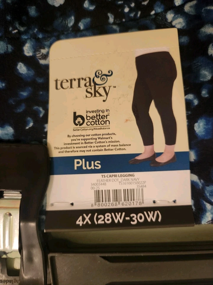 Leggings capri Terra & Sky para mujer 4X (28W-30W) talla grande PLUMA AZUL MARINO #10725 Foto 2 de 4