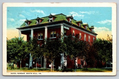 Hotel Nordan South Hill VA Postcard 1920s Curt Teich Linen Architecture