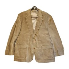 Vintage Lands End Corduroy Sport Coat Mens 46L Long Tan Jacket Blazer Elbow Pads